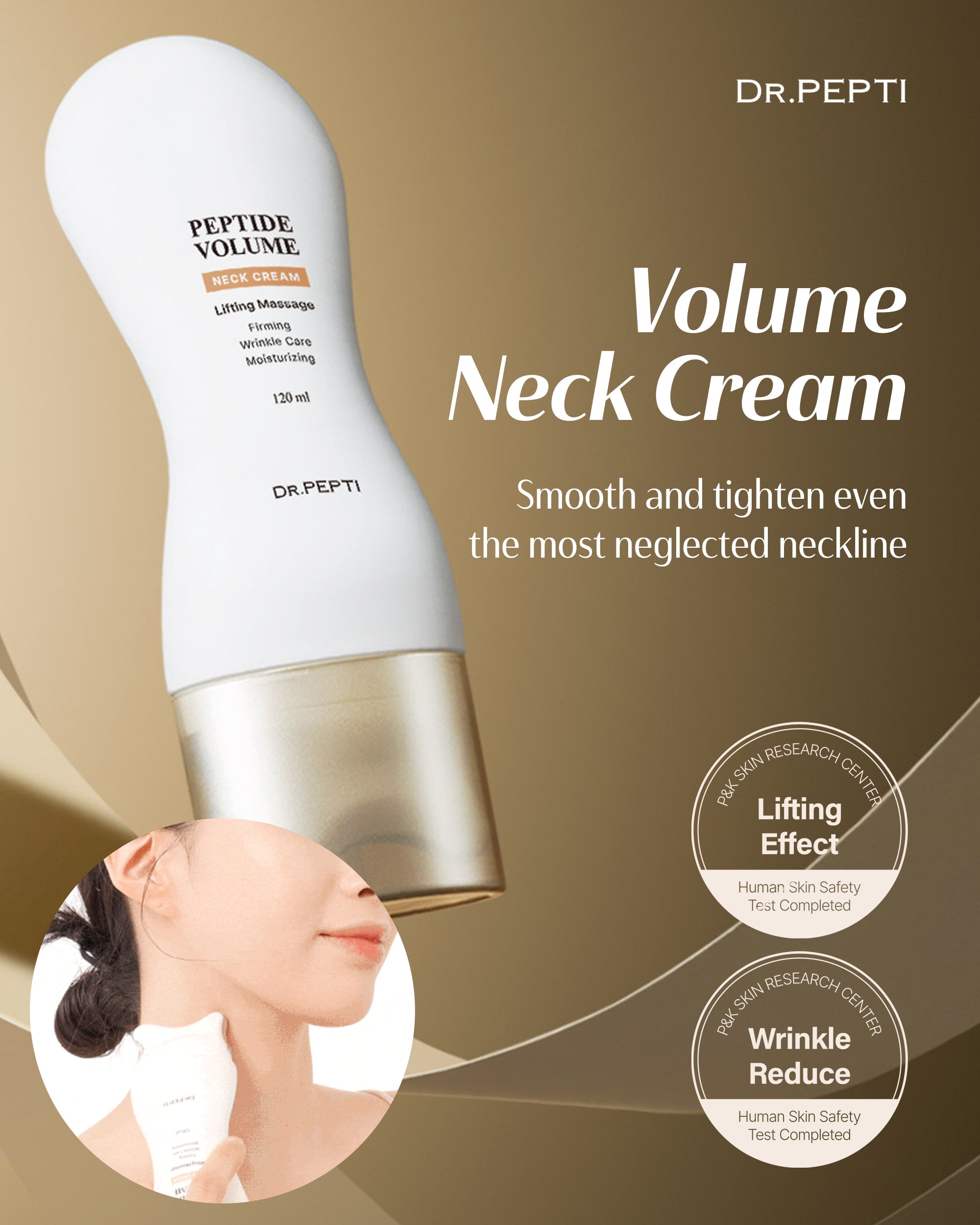 DR. PEPTI Peptide Volume Neck Cream 4.2 fl oz - Built-in Gua Sha Neck Massager Neck Contour Cream