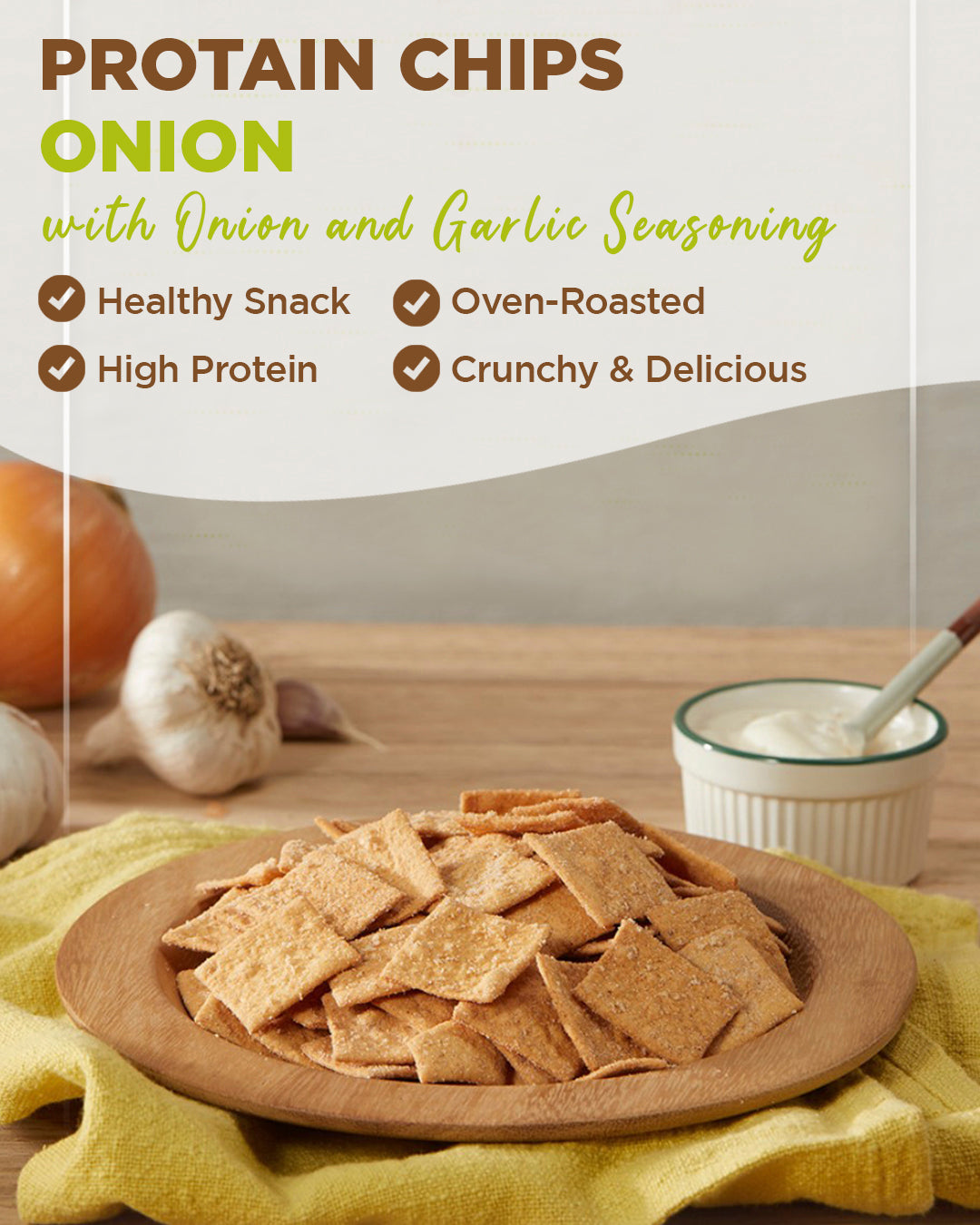 BEYONDEARTH Protein Chips Onion Garlic - Non GMO, Wheat & Protein Snaks 3 Packs