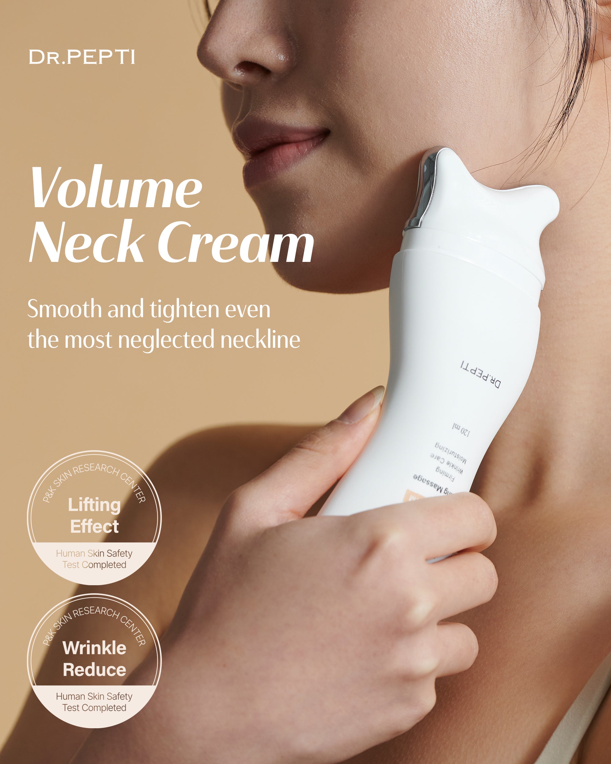 DR. PEPTI Peptide Volume Neck Cream 4.2 fl oz - Built-in Gua Sha Neck Massager Neck Contour Cream